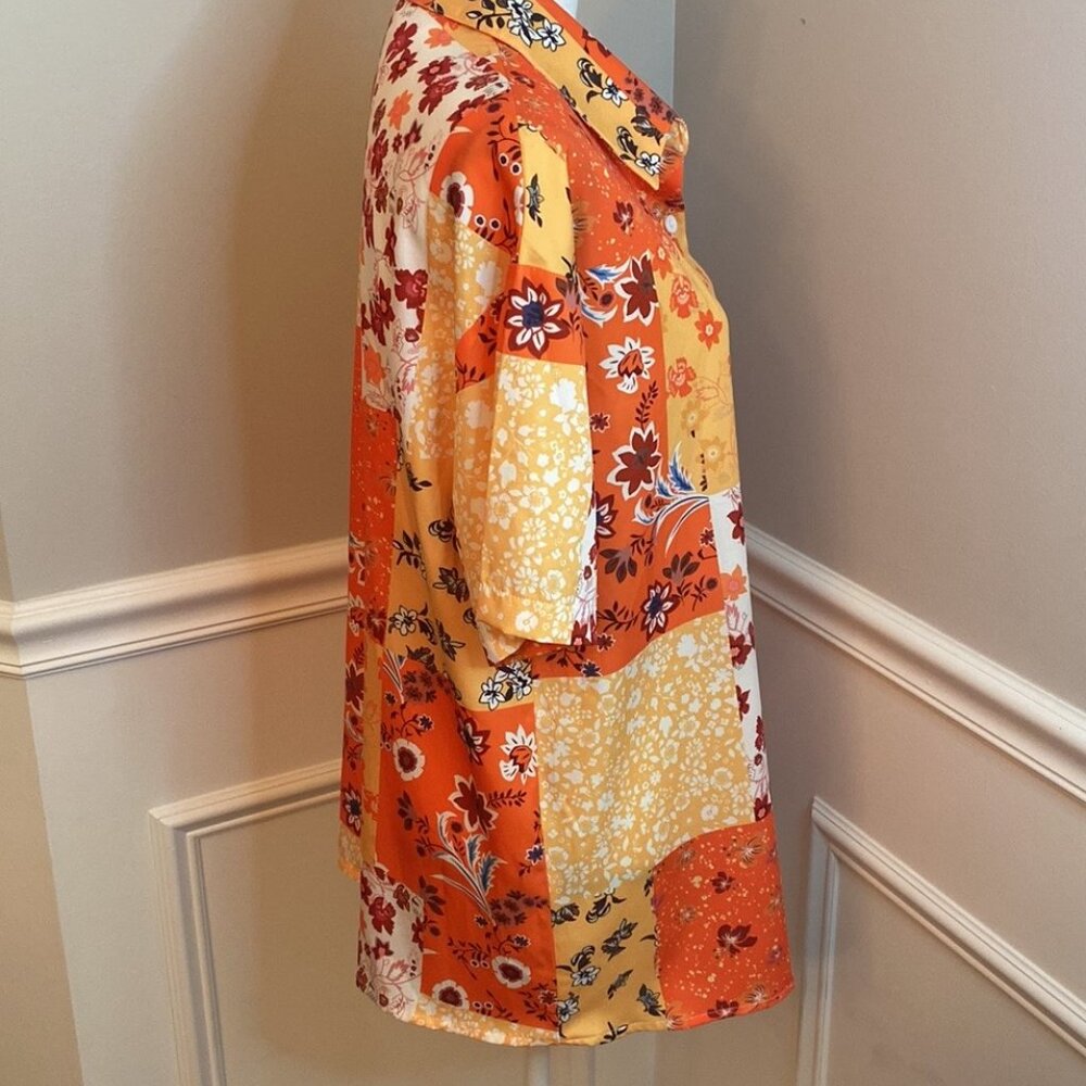 Floral Patchwork Button Down Shirt Size Medium Fa… - image 2